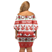 Personalised Canada Christmas Family Matching Off Shoulder Short Dress and Hawaiian Shirt Canadian Moose Maple Leaf Seamless Style - Wonder Print Shop