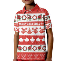 Personalised Canada Christmas Kid Polo Shirt Canadian Moose Maple Leaf Seamless Style - Wonder Print Shop