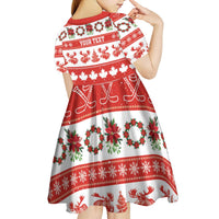 Personalised Canada Christmas Kid Short Sleeve Dress Canadian Moose Maple Leaf Seamless Style - Wonder Print Shop