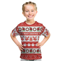 Personalised Canada Christmas Kid T Shirt Canadian Moose Maple Leaf Seamless Style - Wonder Print Shop
