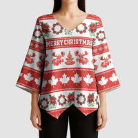 Personalised Canada Christmas Kimono Sleeve Blouse Canadian Moose Maple Leaf Seamless Style - Wonder Print Shop