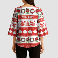 Personalised Canada Christmas Kimono Sleeve Blouse Canadian Moose Maple Leaf Seamless Style - Wonder Print Shop