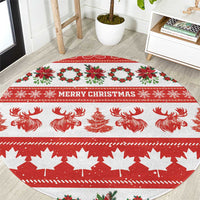 Canada Christmas Round Carpet Canadian Moose Maple Leaf Seamless Style - Wonder Print Shop