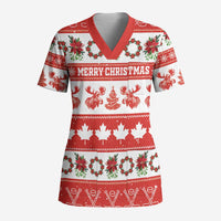 Personalised Canada Christmas Scrub Top Canadian Moose Maple Leaf Seamless Style - Wonder Print Shop