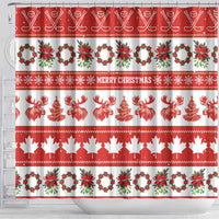 Canada Christmas Shower Curtain Canadian Moose Maple Leaf Seamless Style - Wonder Print Shop