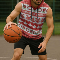 Personalised Canada Christmas Sleeveless Hoodie Canadian Moose Maple Leaf Seamless Style - Wonder Print Shop