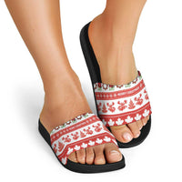 Canada Christmas Slide Sandals Canadian Moose Maple Leaf Seamless Style - Wonder Print Shop