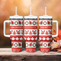 Personalised Canada Christmas Tumbler With Handle Canadian Moose Maple Leaf Seamless Style - Wonder Print Shop