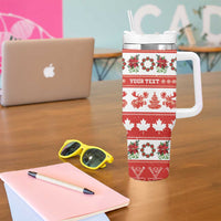 Personalised Canada Christmas Tumbler With Handle Canadian Moose Maple Leaf Seamless Style - Wonder Print Shop