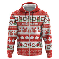Personalised Canada Christmas Zip Hoodie Canadian Moose Maple Leaf Seamless Style - Wonder Print Shop