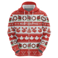 Personalised Canada Christmas Zip Hoodie Canadian Moose Maple Leaf Seamless Style - Wonder Print Shop