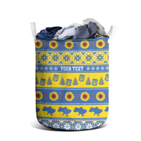 Personalised Ukraine Christmas Laundry Basket Tryzub With Map Folk Pattern - Wonder Print Shop
