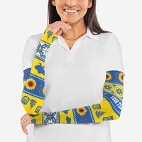 Personalised Ukraine Christmas Arm Sleeves Tryzub With Map Folk Pattern - Wonder Print Shop