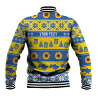 Personalised Ukraine Christmas Baseball Jacket Tryzub With Map Folk Pattern - Wonder Print Shop