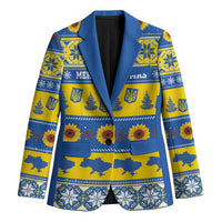 Personalised Ukraine Christmas Blazer Tryzub With Map Folk Pattern - Wonder Print Shop