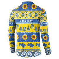 Personalised Ukraine Christmas Button Sweatshirt Tryzub With Map Folk Pattern - Wonder Print Shop