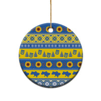 Ukraine Christmas Ceramic Ornament Tryzub With Map Folk Pattern - Wonder Print Shop