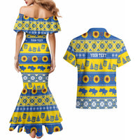 Personalised Ukraine Christmas Couples Matching Mermaid Dress and Hawaiian Shirt Tryzub With Map Folk Pattern - Wonder Print Shop