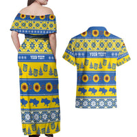 Personalised Ukraine Christmas Couples Matching Off Shoulder Maxi Dress and Hawaiian Shirt Tryzub With Map Folk Pattern - Wonder Print Shop