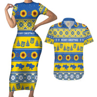 Personalised Ukraine Christmas Couples Matching Short Sleeve Bodycon Dress and Hawaiian Shirt Tryzub With Map Folk Pattern - Wonder Print Shop