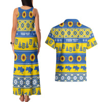 Personalised Ukraine Christmas Couples Matching Tank Maxi Dress and Hawaiian Shirt Tryzub With Map Folk Pattern - Wonder Print Shop