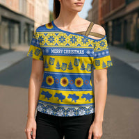 Personalised Ukraine Christmas Cross Shoulder Shirt Tryzub With Map Folk Pattern - Wonder Print Shop