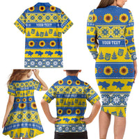 Personalised Ukraine Christmas Family Matching Long Sleeve Bodycon Dress and Hawaiian Shirt Tryzub With Map Folk Pattern - Wonder Print Shop