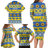Personalised Ukraine Christmas Family Matching Long Sleeve Bodycon Dress and Hawaiian Shirt Tryzub With Map Folk Pattern - Wonder Print Shop