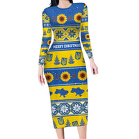 Personalised Ukraine Christmas Family Matching Long Sleeve Bodycon Dress and Hawaiian Shirt Tryzub With Map Folk Pattern - Wonder Print Shop