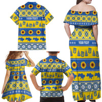Personalised Ukraine Christmas Family Matching Off Shoulder Maxi Dress and Hawaiian Shirt Tryzub With Map Folk Pattern - Wonder Print Shop