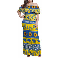 Personalised Ukraine Christmas Family Matching Off Shoulder Maxi Dress and Hawaiian Shirt Tryzub With Map Folk Pattern - Wonder Print Shop