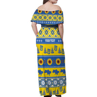 Personalised Ukraine Christmas Family Matching Off Shoulder Maxi Dress and Hawaiian Shirt Tryzub With Map Folk Pattern - Wonder Print Shop