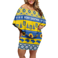 Personalised Ukraine Christmas Family Matching Off Shoulder Short Dress and Hawaiian Shirt Tryzub With Map Folk Pattern - Wonder Print Shop