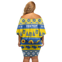 Personalised Ukraine Christmas Family Matching Off Shoulder Short Dress and Hawaiian Shirt Tryzub With Map Folk Pattern - Wonder Print Shop