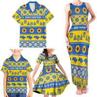 Personalised Ukraine Christmas Family Matching Tank Maxi Dress and Hawaiian Shirt Tryzub With Map Folk Pattern - Wonder Print Shop