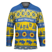 Personalised Ukraine Christmas Hockey Jersey Tryzub With Map Folk Pattern - Wonder Print Shop