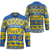Personalised Ukraine Christmas Hockey Jersey Tryzub With Map Folk Pattern - Wonder Print Shop