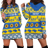 Personalised Ukraine Christmas Hoodie Dress Tryzub With Map Folk Pattern - Wonder Print Shop