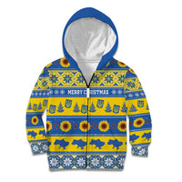 Personalised Ukraine Christmas Kid Hoodie Tryzub With Map Folk Pattern - Wonder Print Shop