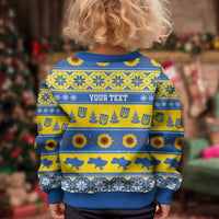 Personalised Ukraine Christmas Kid Ugly Christmas Sweater Tryzub With Map Folk Pattern - Wonder Print Shop