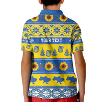 Personalised Ukraine Christmas Kid Polo Shirt Tryzub With Map Folk Pattern - Wonder Print Shop