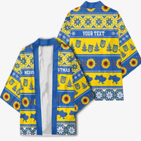 Personalised Ukraine Christmas Kimono Tryzub With Map Folk Pattern - Wonder Print Shop