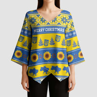 Personalised Ukraine Christmas Kimono Sleeve Blouse Tryzub With Map Folk Pattern - Wonder Print Shop