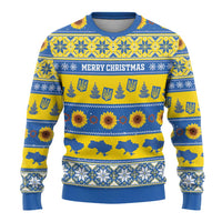 Personalised Ukraine Christmas Ugly Christmas Sweater Tryzub With Map Folk Pattern - Wonder Print Shop