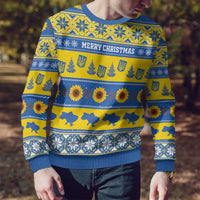 Personalised Ukraine Christmas Ugly Christmas Sweater Tryzub With Map Folk Pattern - Wonder Print Shop