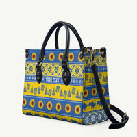 Ukraine Christmas Leather Bag Tryzub With Map Folk Pattern - Wonder Print Shop