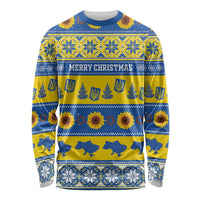 Personalised Ukraine Christmas Long Sleeve Shirt Tryzub With Map Folk Pattern - Wonder Print Shop