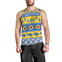 Personalised Ukraine Christmas Men Tank Top Tryzub With Map Folk Pattern - Wonder Print Shop