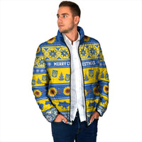 Personalised Ukraine Christmas Padded Jacket Tryzub With Map Folk Pattern - Wonder Print Shop