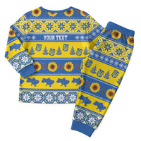 Personalised Ukraine Christmas Pajama Set Tryzub With Map Folk Pattern - Wonder Print Shop